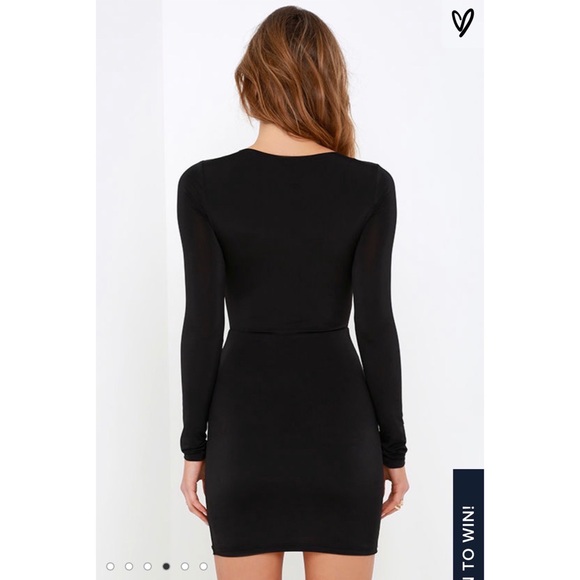 Black Lace Up Plunging Neckline Bodycon Minidress - Picture 3 of 8